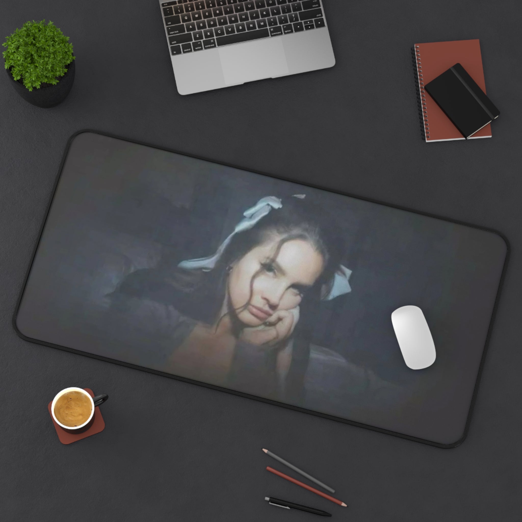 Elegant Black Desk Mat with Lana Del Rey Design