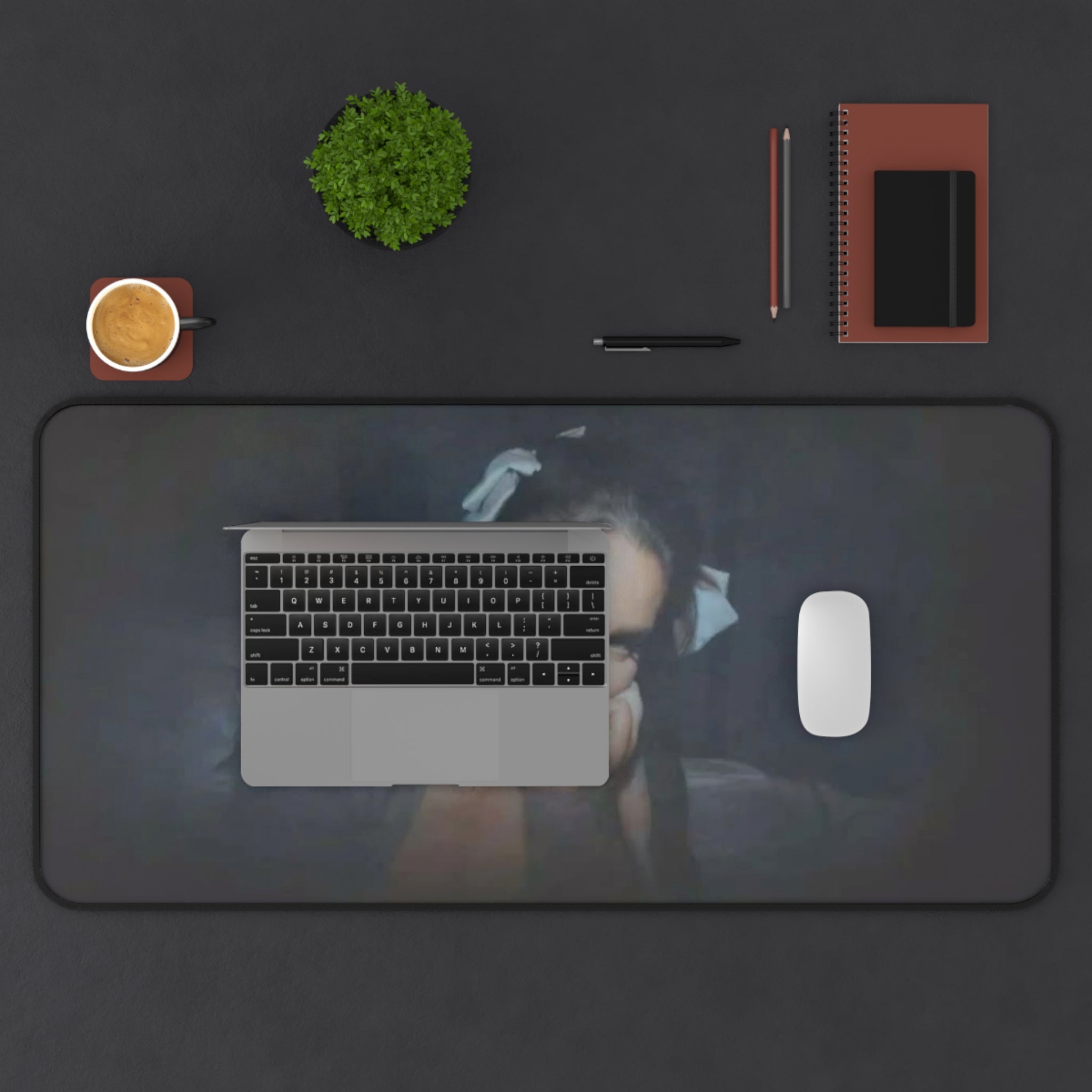 Elegant Black Desk Mat with Lana Del Rey Design